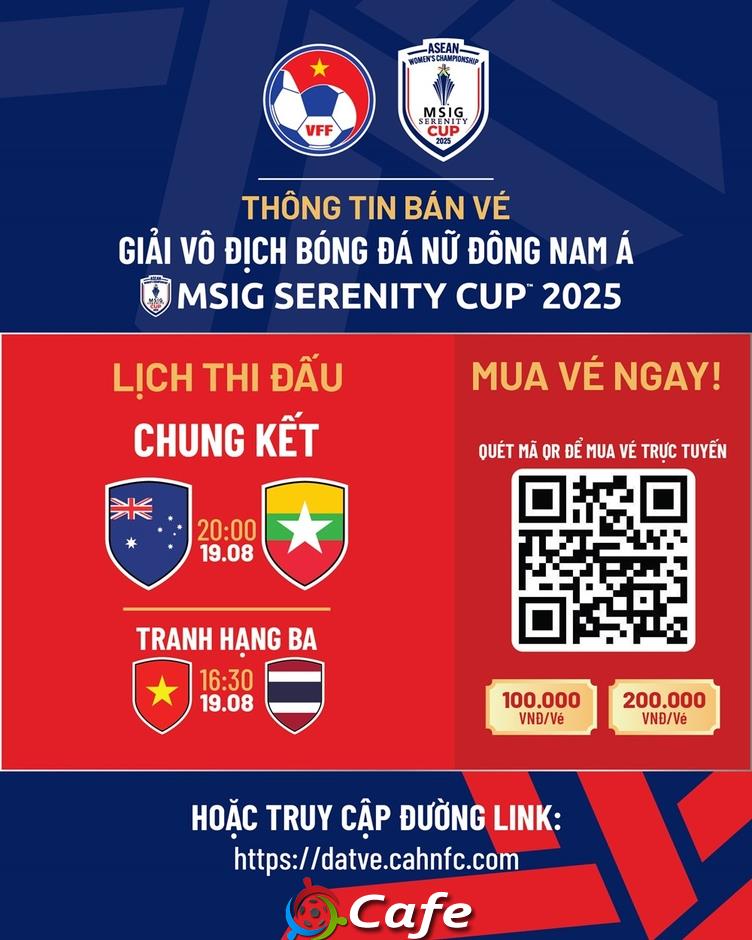 VFF thông báo bán vé trận tranh HCĐ và chung kết Giải bóng đá nữ Đông Nam Á 2025