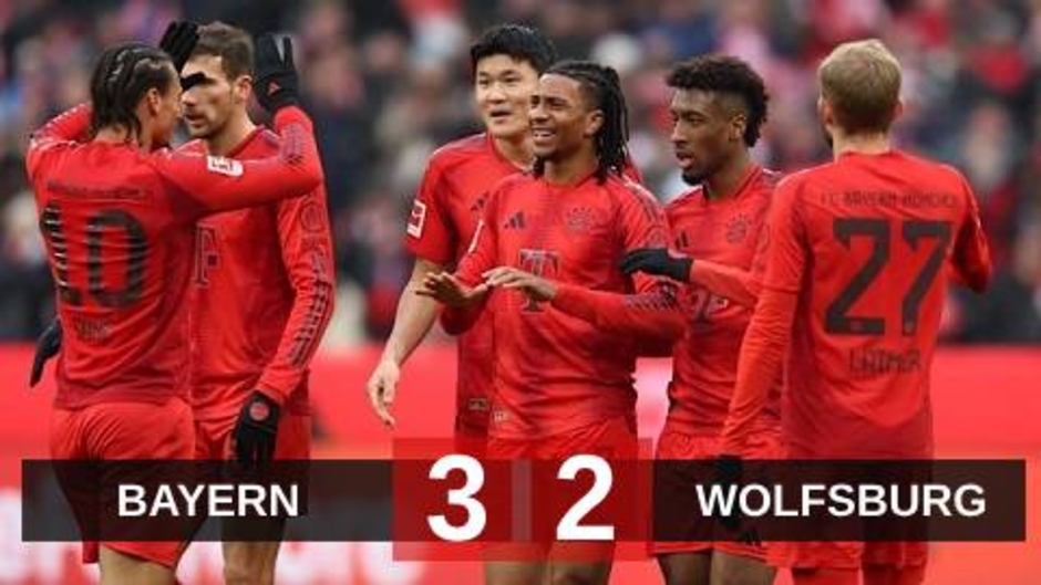 Kết quả Bayern 3-2 Wolfsburg: Nhọc nhằn hạ Sói xanh