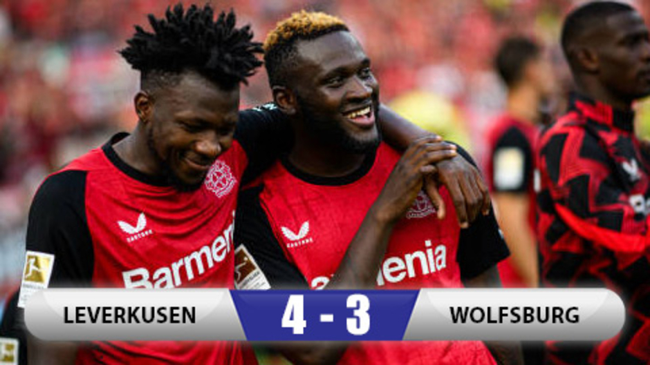 Kết quả Leverkusen 4-3 Wolfsburg: Leverkusen ngược dòng giành 3 điểm