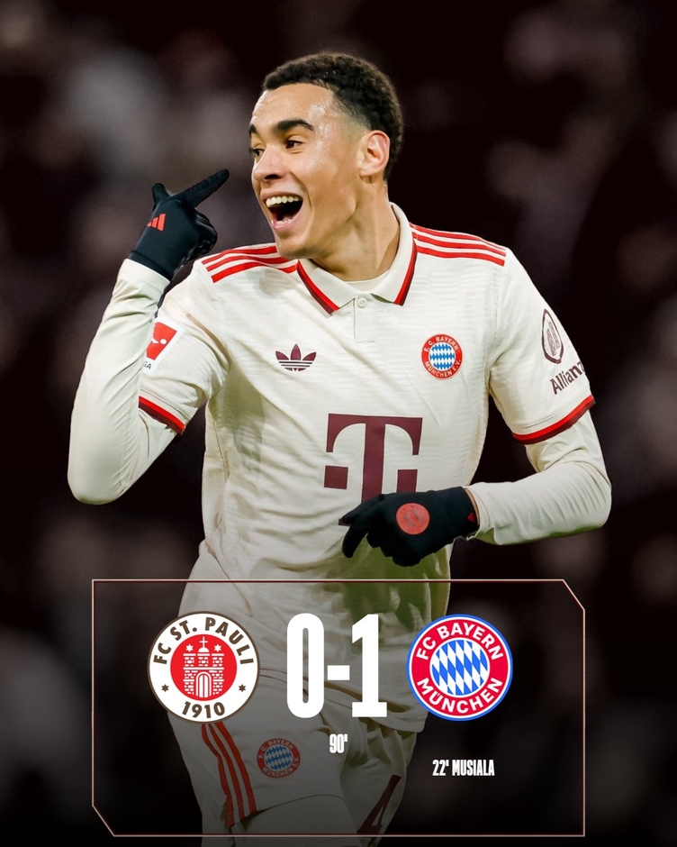 Kết quả St. Pauli 0-1 Bayern: Musiala ghi bàn giúp Bayern thắng trận