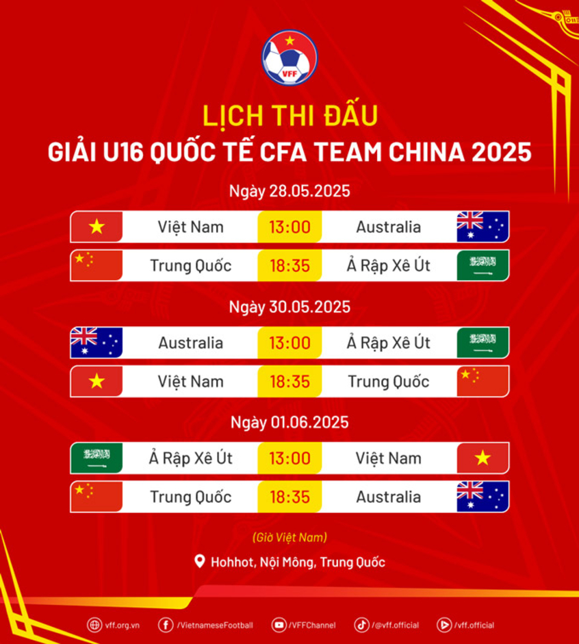 U16 Việt Nam triệu tập 30 cầu thủ đấu với Trung Quốc, Australia, Saudi Arabia