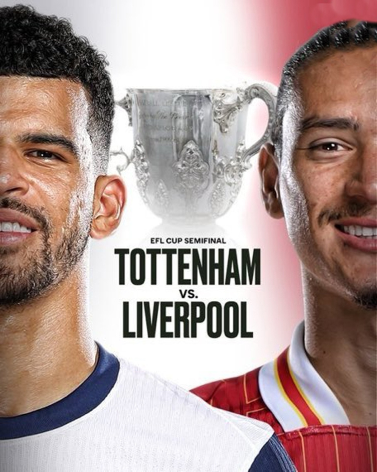 Bốc thăm bán kết League Cup: Liverpool đụng Tottenham, Arsenal đấu Newcastle