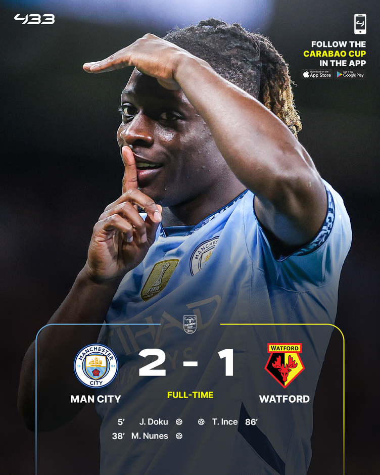 Kết quả Man City 2-1 Watford: Man xanh nhọc nhằn đi  tiếp