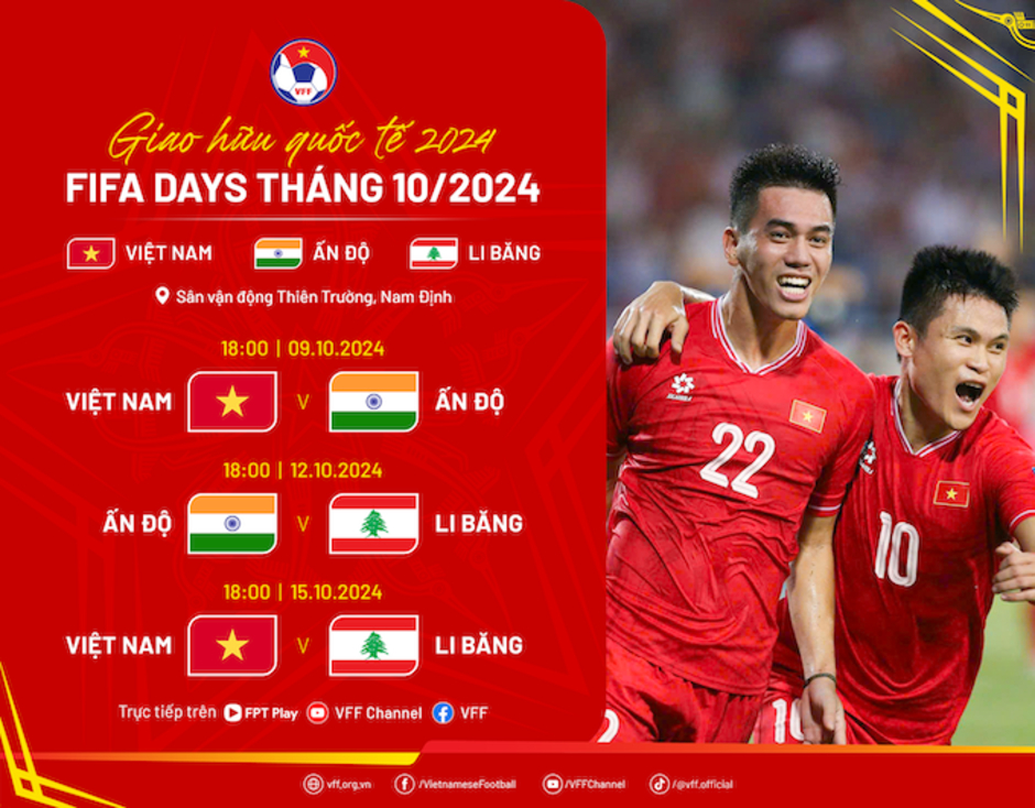 ĐT Việt Nam sẽ gặp Lebanon và Ấn Độ nhân dịp FIFA Days vào tháng 10