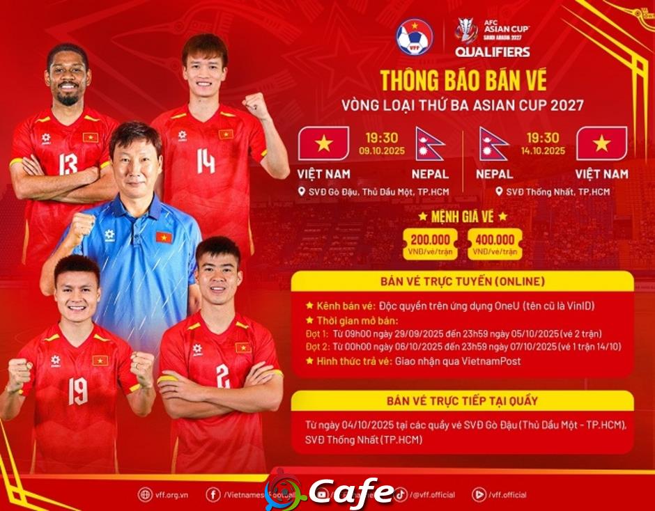 Vé 2 trận của ĐT Việt Nam gặp Nepal ở vòng loại Asian Cup 2027 có giá bao nhiêu?&nbsp;
