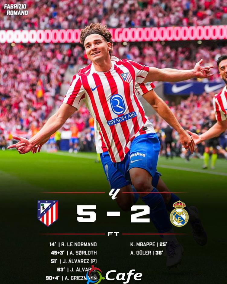 Kết quả Atletico 5-2 Real Madrid: Los Blancos đứt mạch thắng