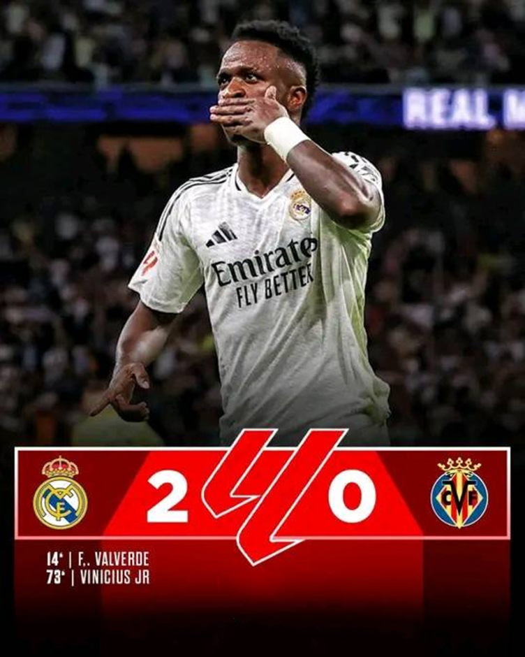 Kết quả Real Madrid 2-0 Villarreal: Los Blancos cân bằng điểm số với Barca