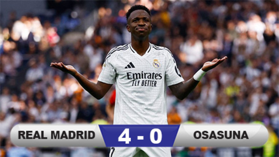 Kết quả Real Madrid 4-0 Osasuna: Ngày thăng hoa của Vinicius