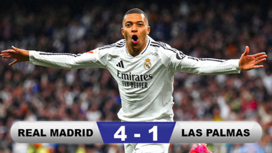 Kết quả Real Madrid 4-1 Las Palmas: Mbappe lập cú đúp