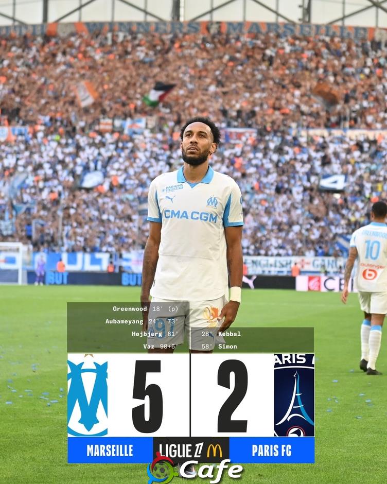 Aubameyang cú đúp, Greenwood thăng hoa giúp Marseille vùi dập Paris FC 5-2