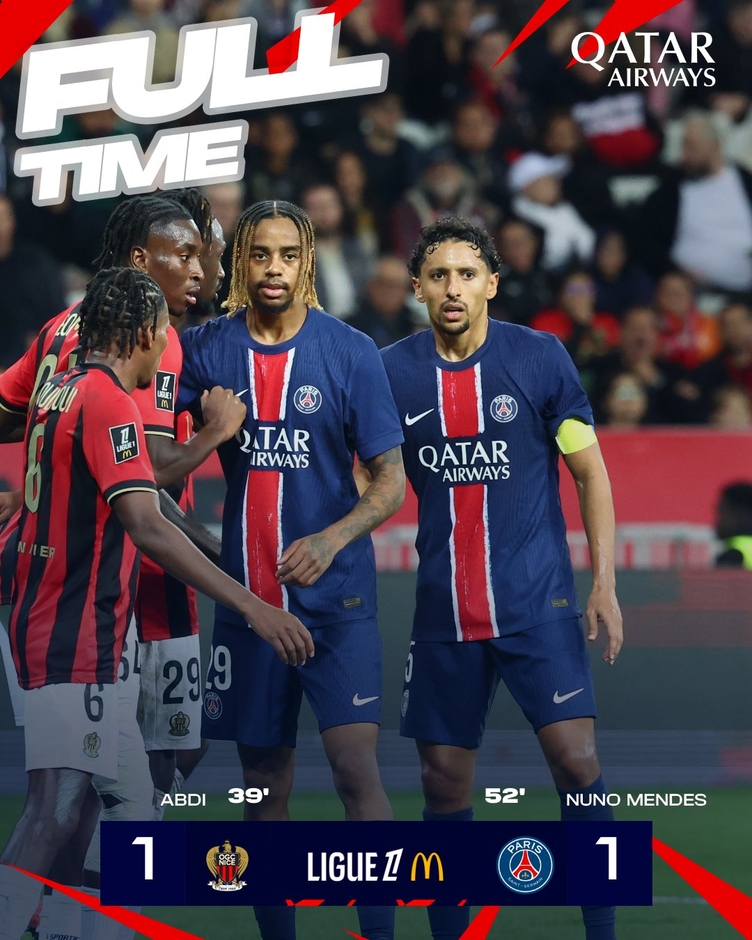 Kết quả Nice 1-1 PSG: Đội khách mất ngôi đầu bảng Ligue 1