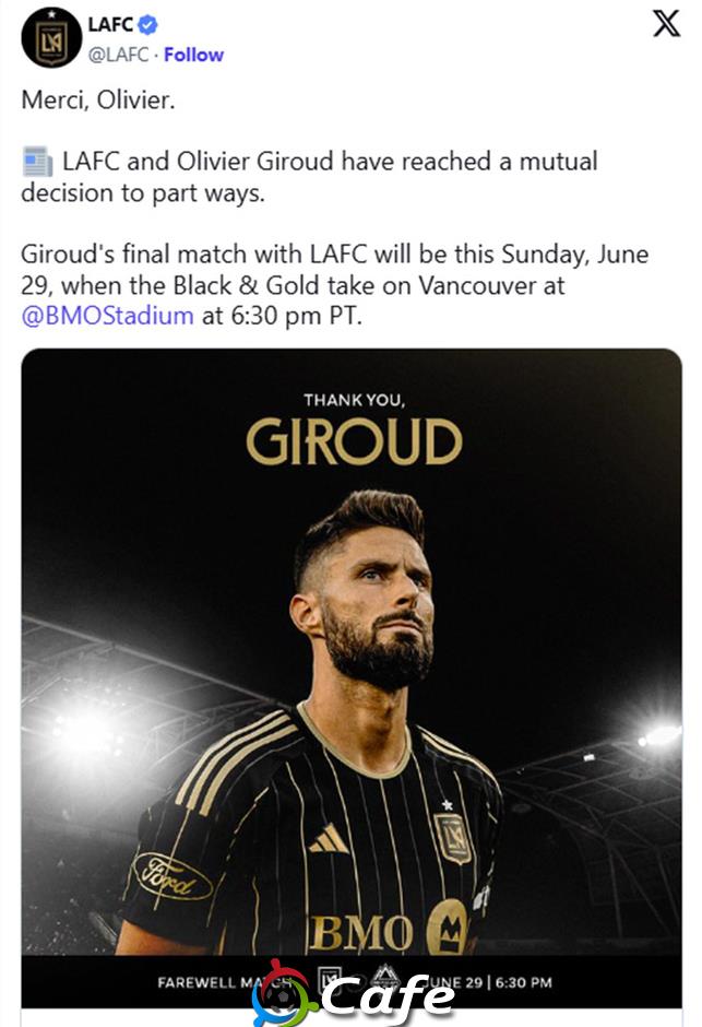 Olivier Giroud rời Los Angeles, trở lại Ligue 1