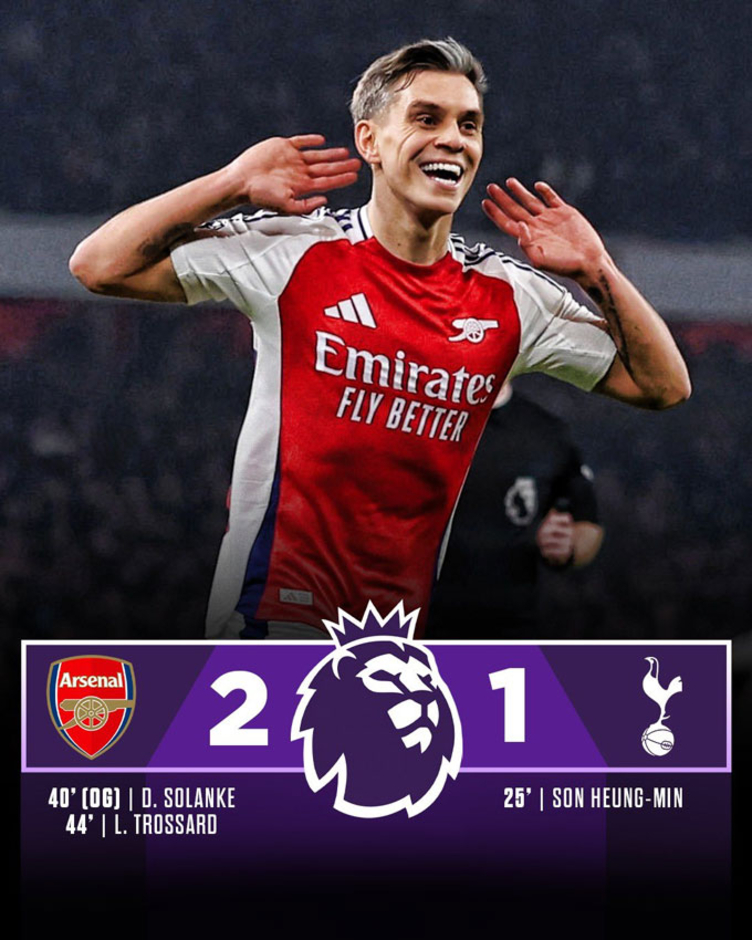 Kết quả Arsenal 2-1 Tottenham: Pháo thủ đòi lại ngôi nhì bảng