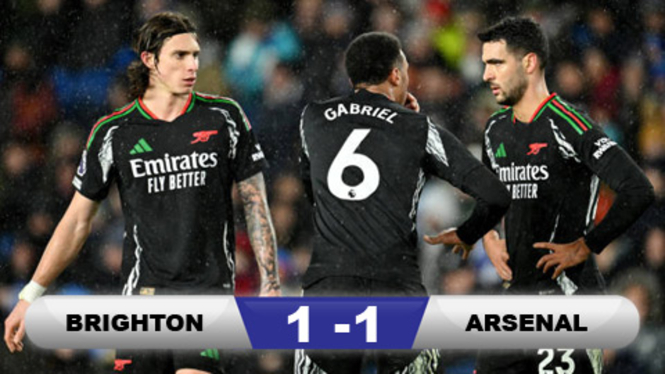 Kết quả Brighton 1-1 Arsenal: 1 điểm 