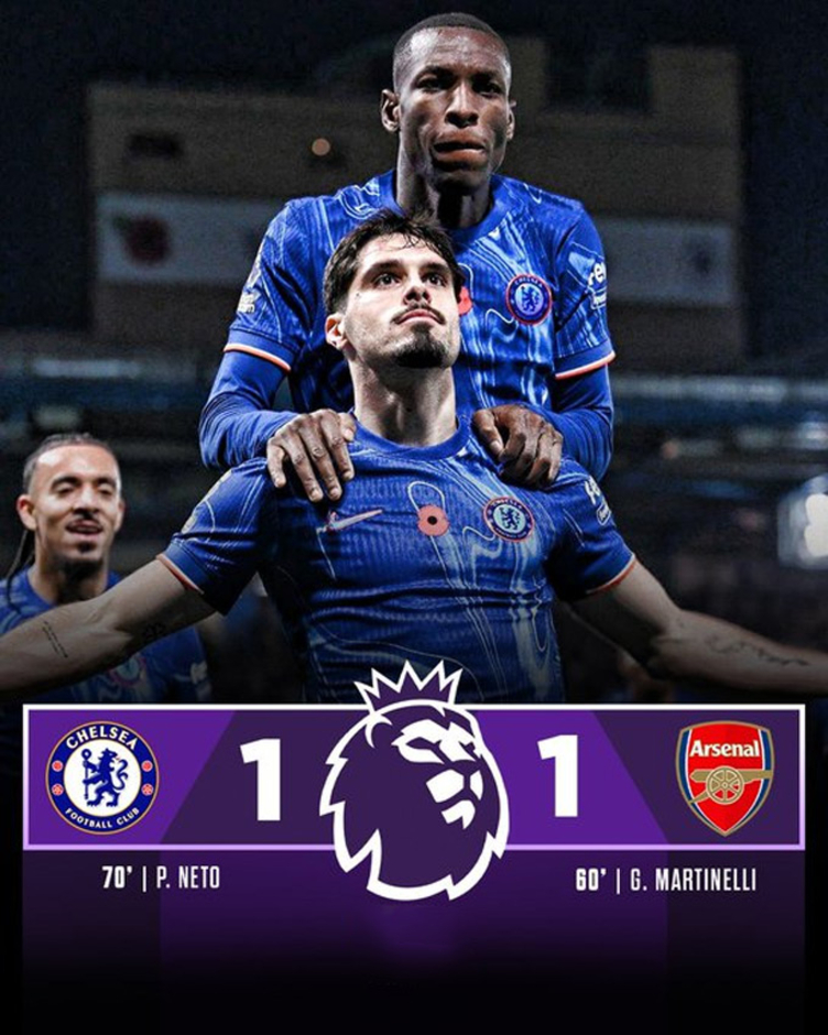 Kết quả Chelsea 1-1 Arsenal: Níu chân nhau để Liverpool hưởng lợi