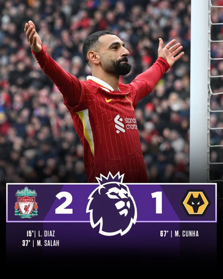 Kết quả Liverpool 2-1 Wolves: The Reds tái lập cách biệt 7 điểm với Arsenal