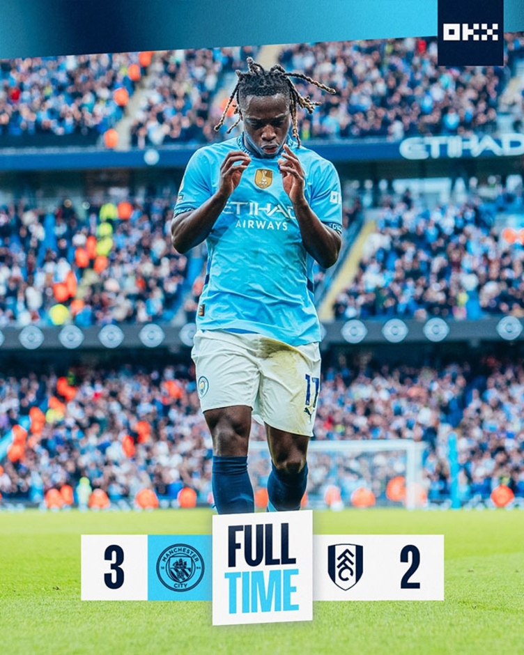 Kết quả Man City 3-2 Fulham: Man City có trận thứ 30 bất bại ở Premier League