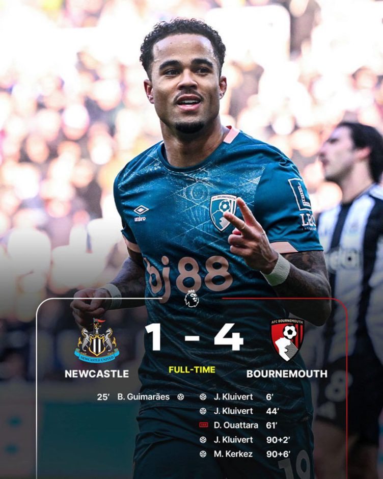 Kết quả Newcastle 1-4 Bournemouth: Chích chòe đứt mạch thắng