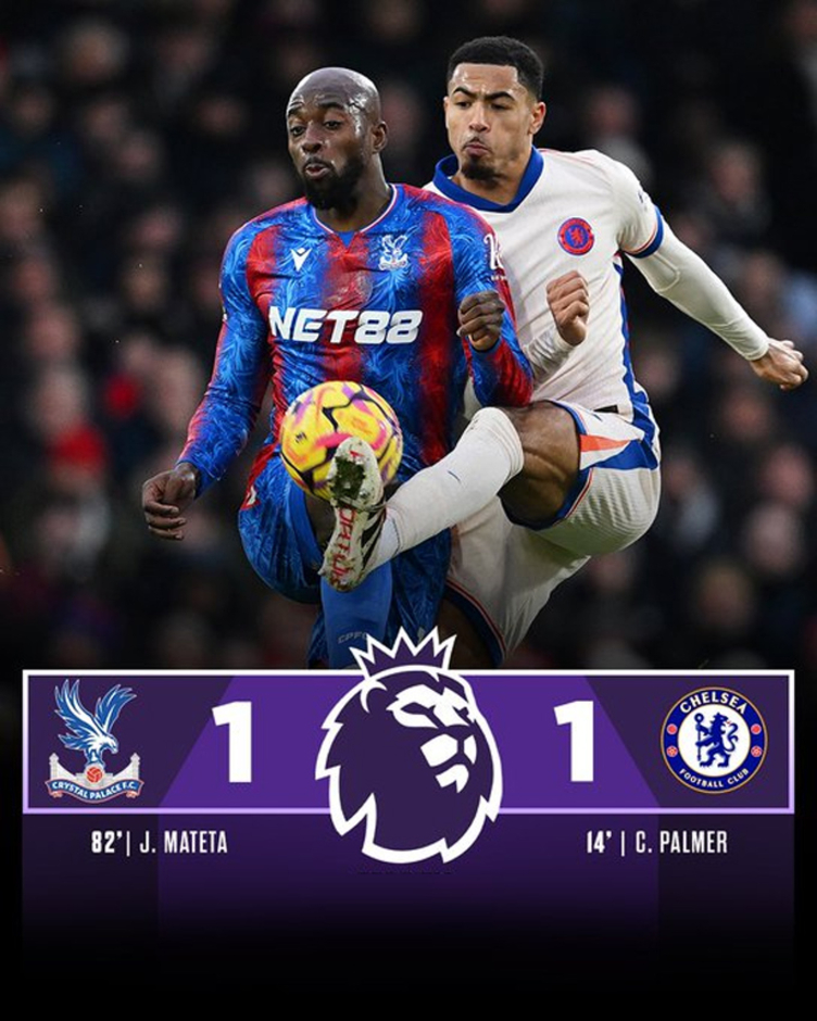 Kết quả Palace 1-1 Chelsea: The Blues bất thắng trận thứ 4 liên tiếp