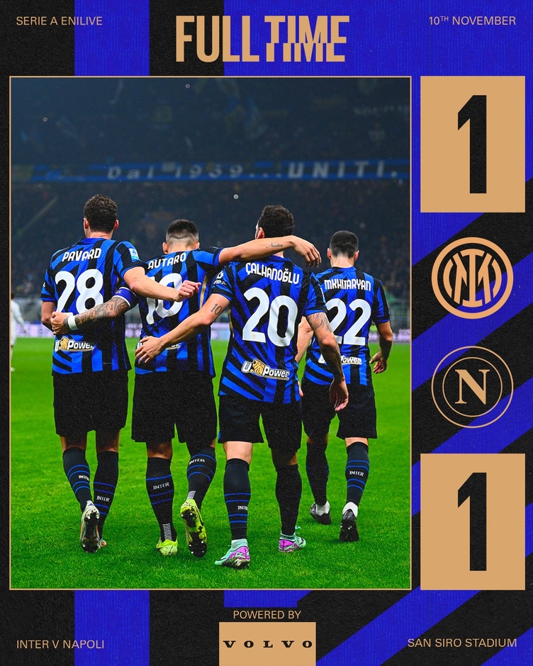 Kết quả Inter 1-1 Napoli: Calhanoglu đá hỏng 11m, Inter rơi chiến thắng